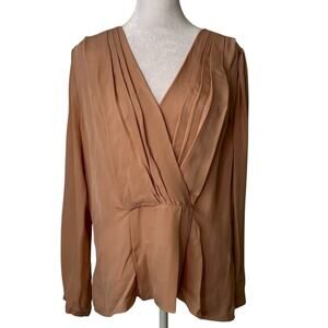 Rebecca Taylor light pink silk long sleeve v-neck top size 12